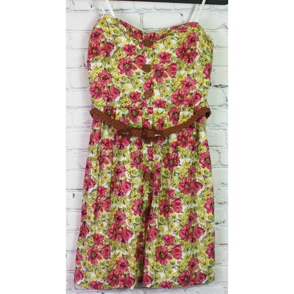 City Triangles Dress Women Size 5 Strapless Cottagecore Pink Floral Belted Teen - Picture 9 of 9